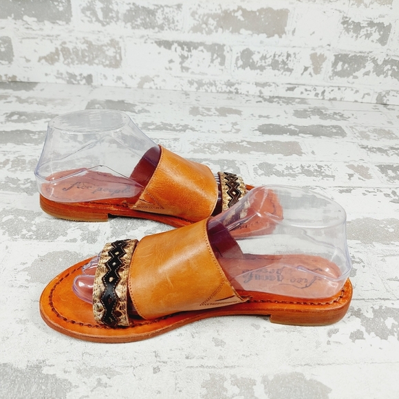NEW Free People Saturday Brown Leather Embroidered Two Strap Flat Sandals K95 - Picture 7 of 11